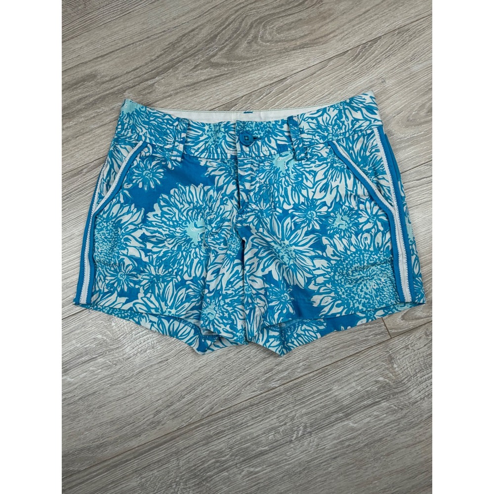 Lilly Pulitzer Lion In The Sun Callahan Shorts Bright Blue Floral Womens Size 00